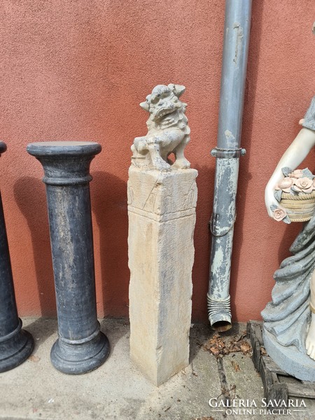 Antique oriental chinese stone fu -fo dog / lion column
