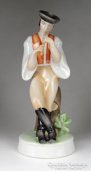 1I564 old Zsolnay flute player porcelain figurine 27 cm