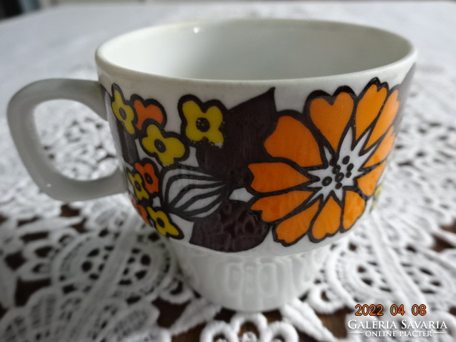Raven house porcelain coffee cup with orange - brown pattern. He has!