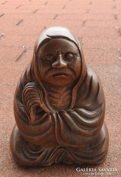 Antique wood carved buddha statue - rare representation
