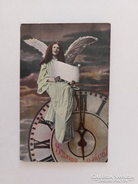 Old New Year postcard 1903 photo postcard with angel