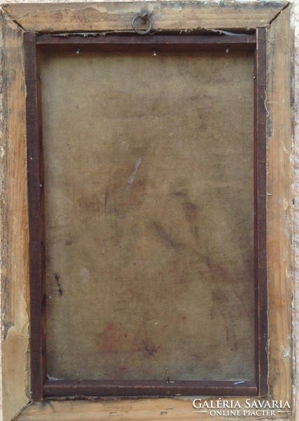 Mednyánszky jelzéssel: Nívósan restaurált Esernyős vándor Olaj, vászon 16 x 25 cm, életkép keretezve
