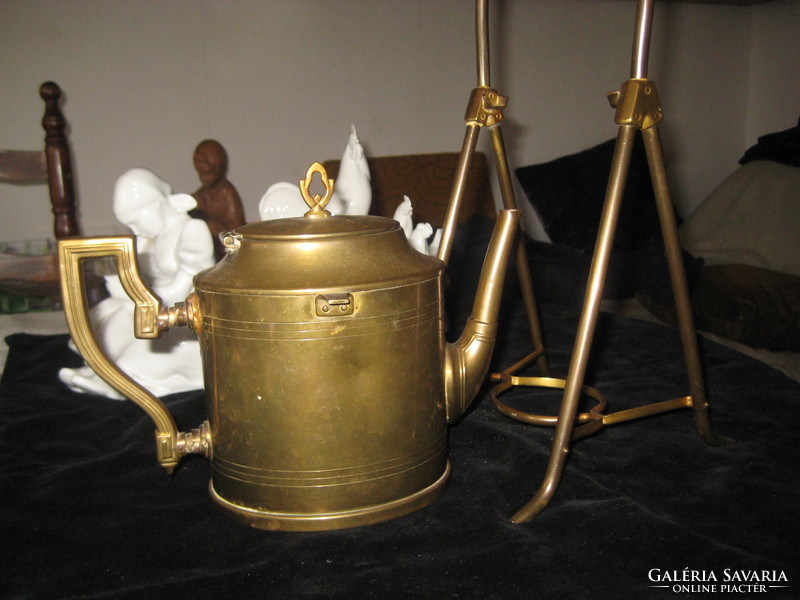 Antique tea, pouring and warming copper stand, 37 cm high, the pot is about 1 liter