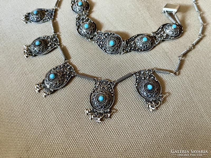 Israeli filigree jewelry set in turquoise