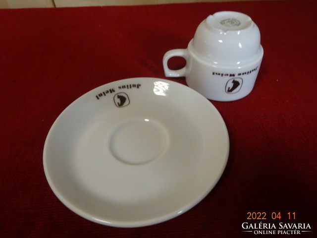 Csehszlovák porcelán kávéscsésze + alátét,  Julius Meinl reklámmal. Vanneki! Jókai.