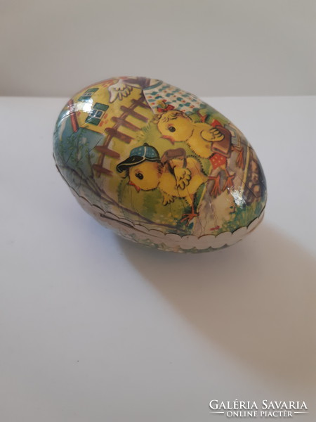 Easter! Antique paper paste Easter eggs with hen and chicks 9cm