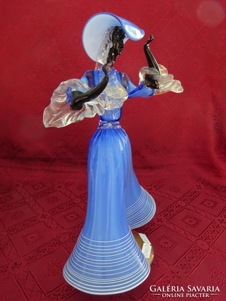 Muránói üveg,  kék ruhás, táncoló hölgy, magassága 30 cm. Vanneki!