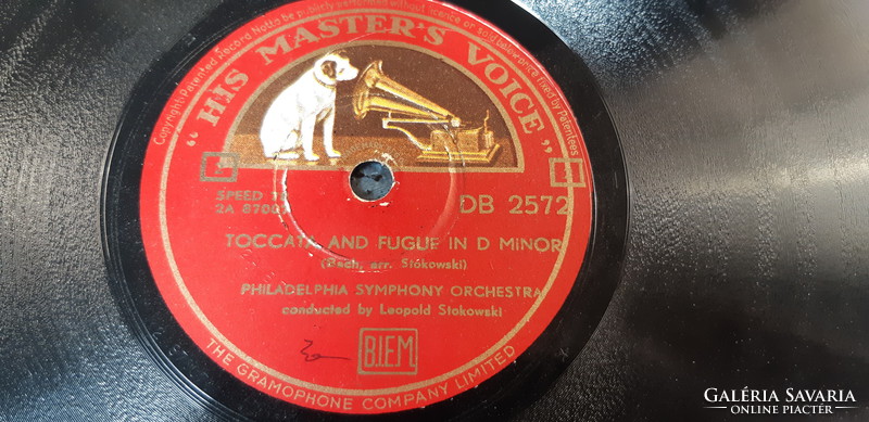 Bach - stokowski: toccata and fugue in d minor gramophone record shellac 78 - as rpm