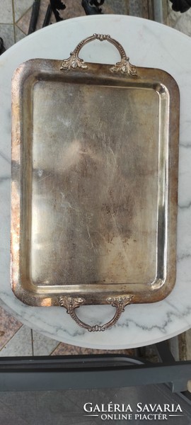 Ornate tray with ears, a showy piece of silver!