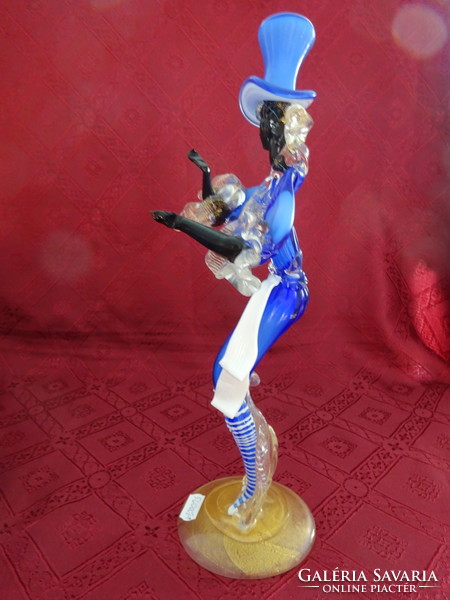 Muránói üveg figura, kék ruhás táncoló férfi, magassága 32 cm. Vanneki!