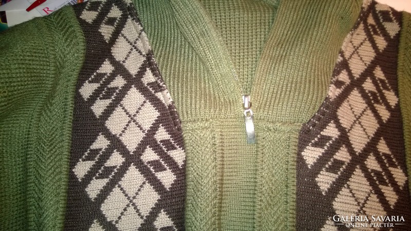 Kellemes zöld-barna-bézs zippes férfi pulóver-kardigán  XL nagyon extra db.