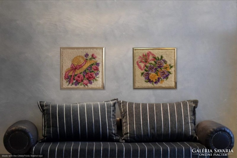 Két romantikus kép aranymetálos fakeretben. Rózsák és árvácskák. 40x39cm. Párban, vagy darabonlént.