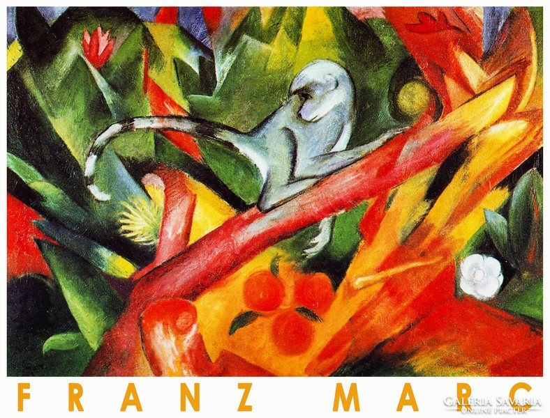 Franz Marc Monkey 1912 German abstract expressionist painting art poster with colorful forest flowers