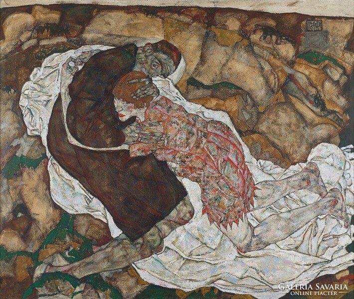Egon Schiele - Death and the Maiden - Canvas reprint on blindfold