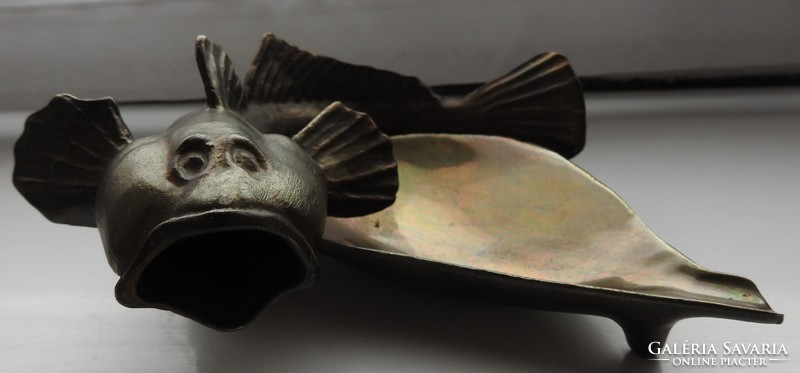 Old - marked - metal catfish - shaped ashtray - ashtray