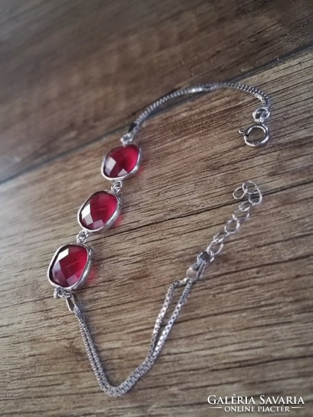 Faceted stone, marked - fine - silver bracelet