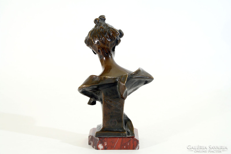 Georges van der Straeten (1856-1928) Női Büszt Párizs 23,5cm Société des bronzes de Paris