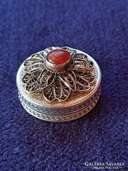 Silver box with brown stone 2