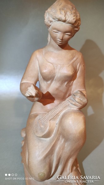 R. Kiss lenke sitting musical woman terracotta sculpture original marked