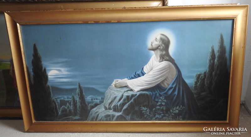 Jézus az olajfák hegyén - nagyméretű klasszikus régi szentkép nyomat keretben
