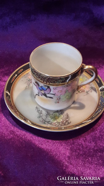 Old bird porcelain coffee cup with plate (l2448)