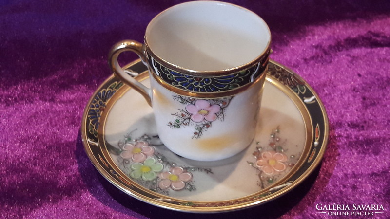 Régi madaras porcelán kávés csésze tányérral (L2448)