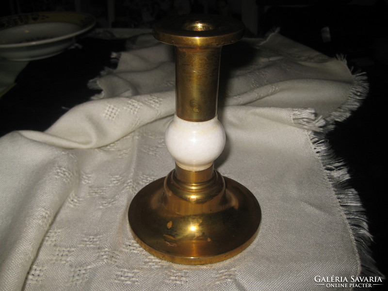 Candlestick with candle, white marble insert about 18 cm