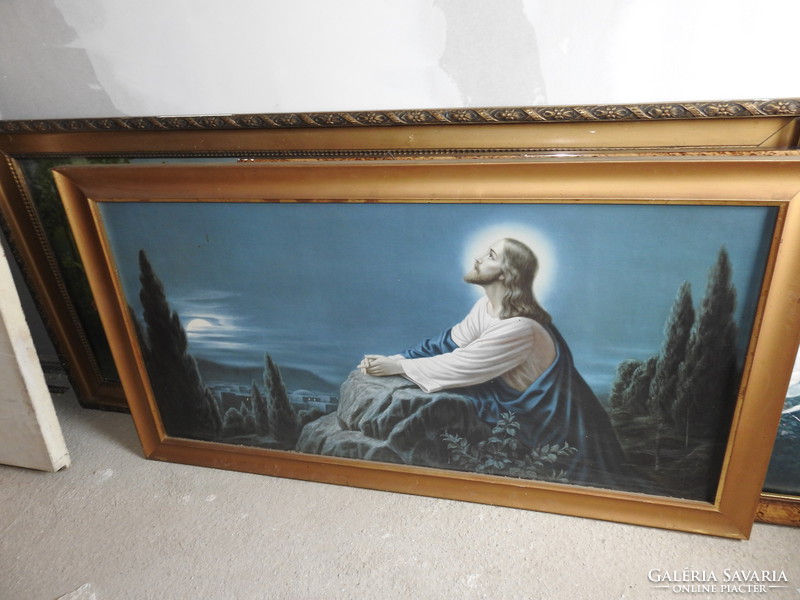 Jézus az olajfák hegyén - nagyméretű klasszikus régi szentkép nyomat keretben