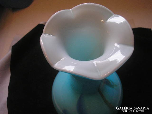 Szecessziós,többrétegű színátmenetes muránói türkiz váza 17 cm