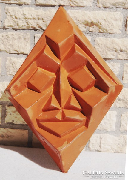Cubist mask - terracotta relief, large wall decoration
