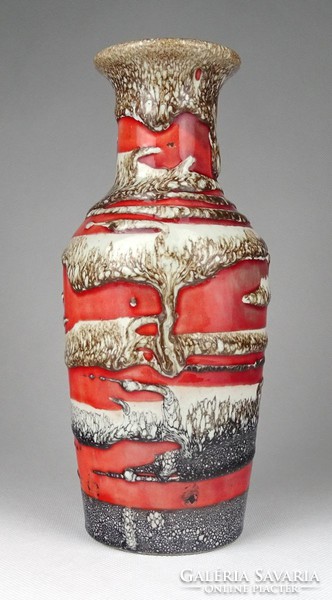 1I167 Mid-century csorgatott mázas német iparművészeti rerto kerámia váza 25 cm