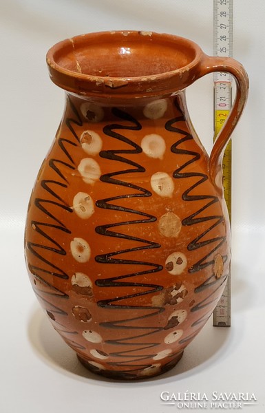 Folk, white polka dot, black line pattern, light brown glazed ceramic milky bastard (2185)
