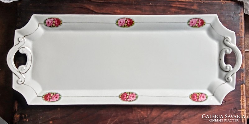 Old rosy Czech handle bowl tray 41x15.5Cm
