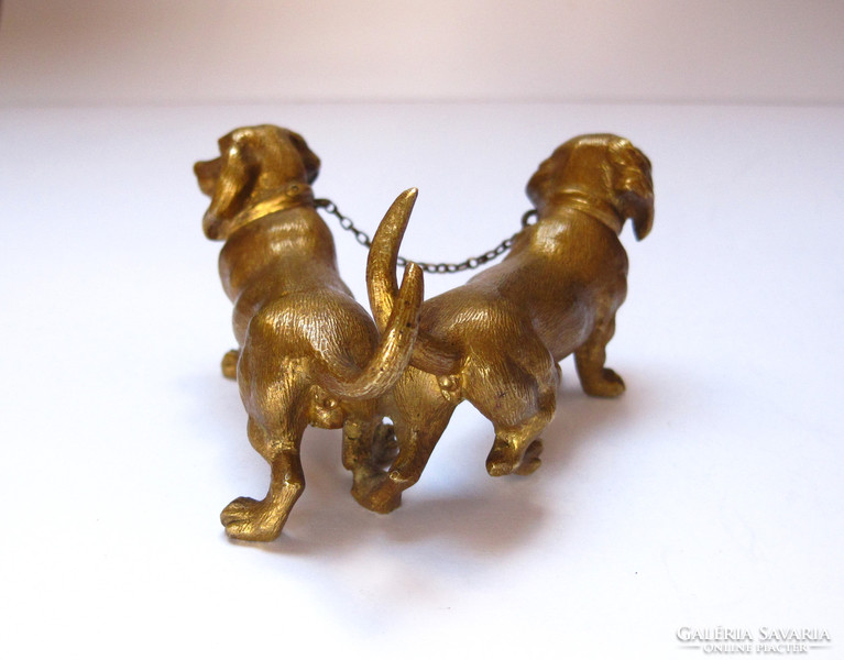 Old, demanding gilded bronze dog couple figurine.