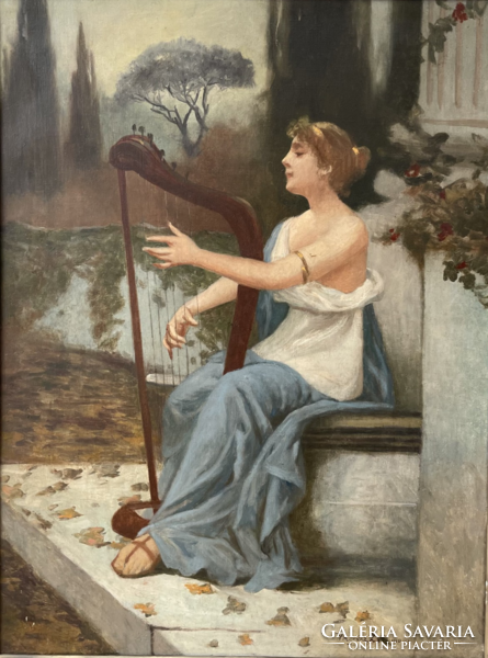 Sigismund Vajda (1860-1931) is a girl playing the harp