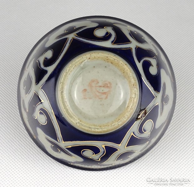 1I321 old marked gilded cobalt blue stone pot Chinese soup bowl