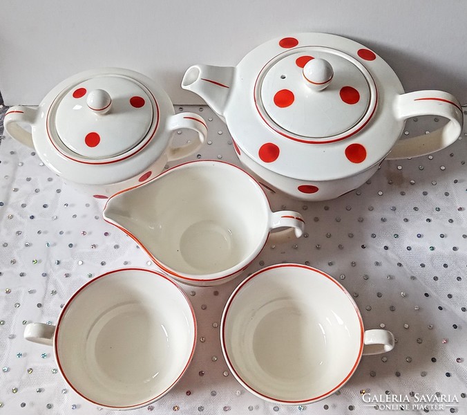 Retro red polka dot faience tea set