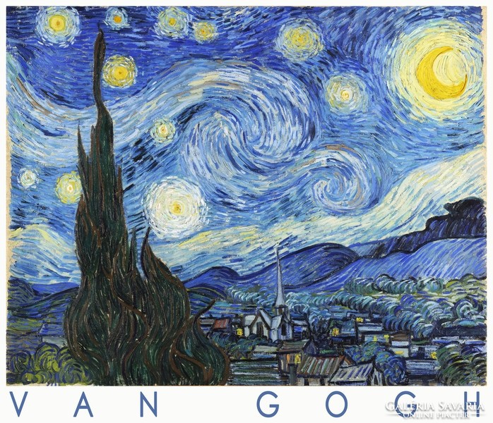 Van Gogh Csillagos égbolt 1889 művészeti plakát posztimpresszionista holland festmény éjszaka tájkép