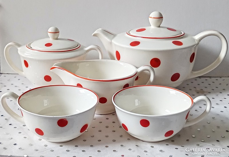 Retro red polka dot faience tea set