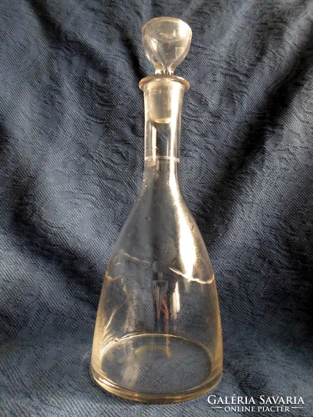 Antique, large polished glass pouring glass with stopper 30 cm