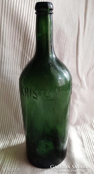 N 35 Antik  Magyar KORONA címeres kristályvizes zöld 1.75 literes nehéz palack gyűjteményes ritkaság