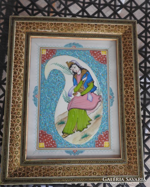 Intarziás keretben kézzel festett keleti festmény