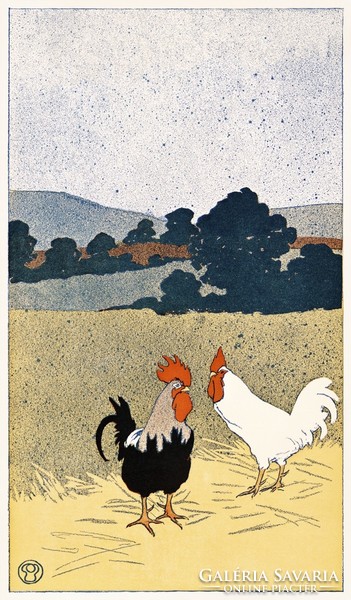 Edward penfield - two roosters - on canvas reprint blindfold