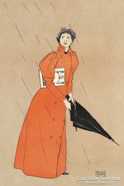 Edward Penfield - Nő fekete esernyővel - vászon reprint vakrámán