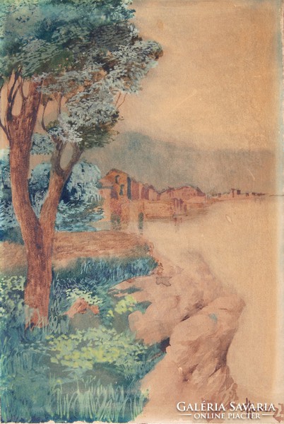 E. Horváth István: Tengerparti látkép Capri szigetén - eredeti akvarell