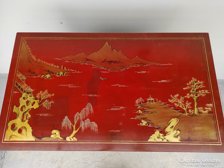 Antique Chinese gold embossed painted English red lacquer cabinet 5387