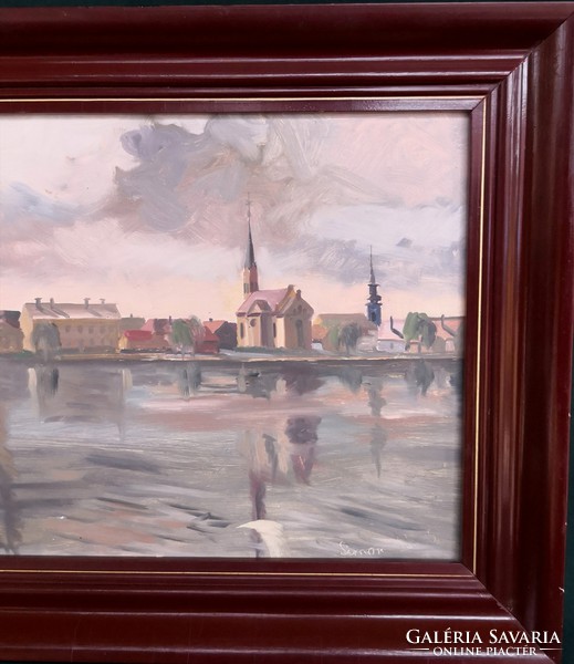 FK/188- Simon Iván szign. – Vízparti városkép című festménye