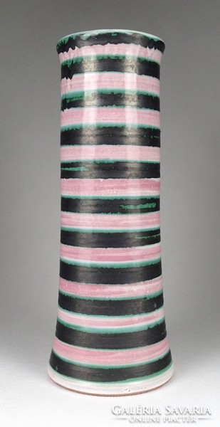 1I320 Nagyméretű rózsaszín csíkos retro kerámia váza díszváza 30 cm