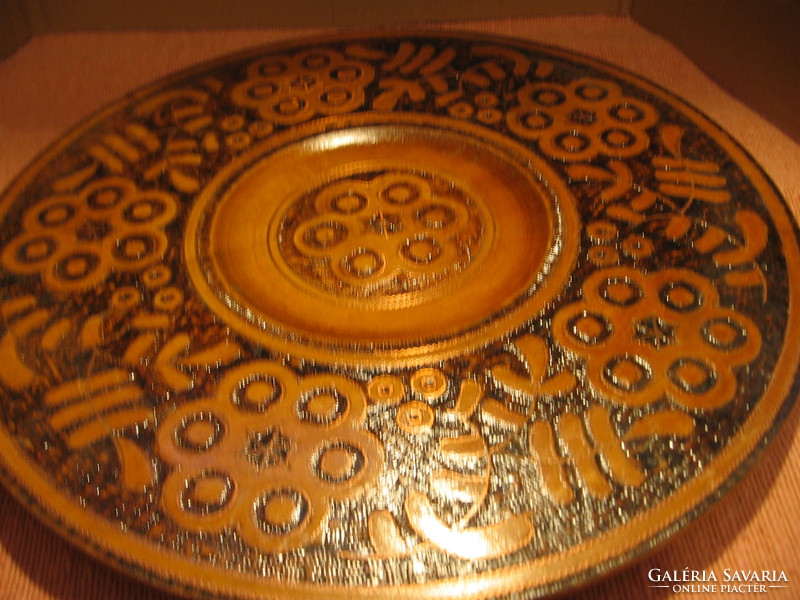 Copper wrought polish folk wall plate and bowl