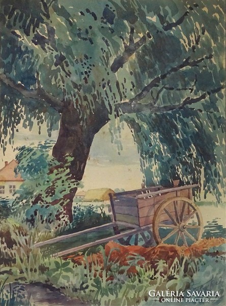 1I373 XX. századi magyar festő : Kordé a fűzfa alatt 1932